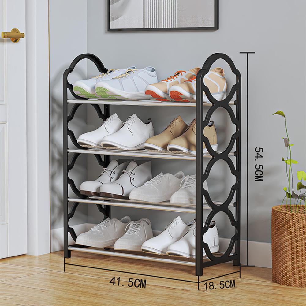4 Layer Black Shoe Rack Stand Stainless Steel Organize