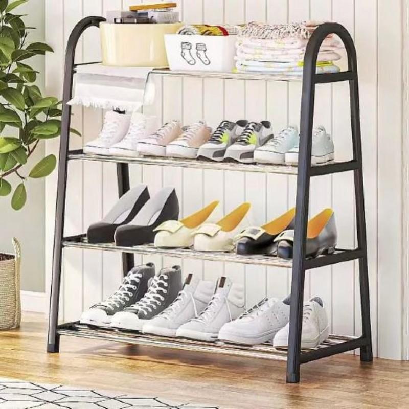 4 Layer Black Shoe Rack Stand Stainless Steel Organize