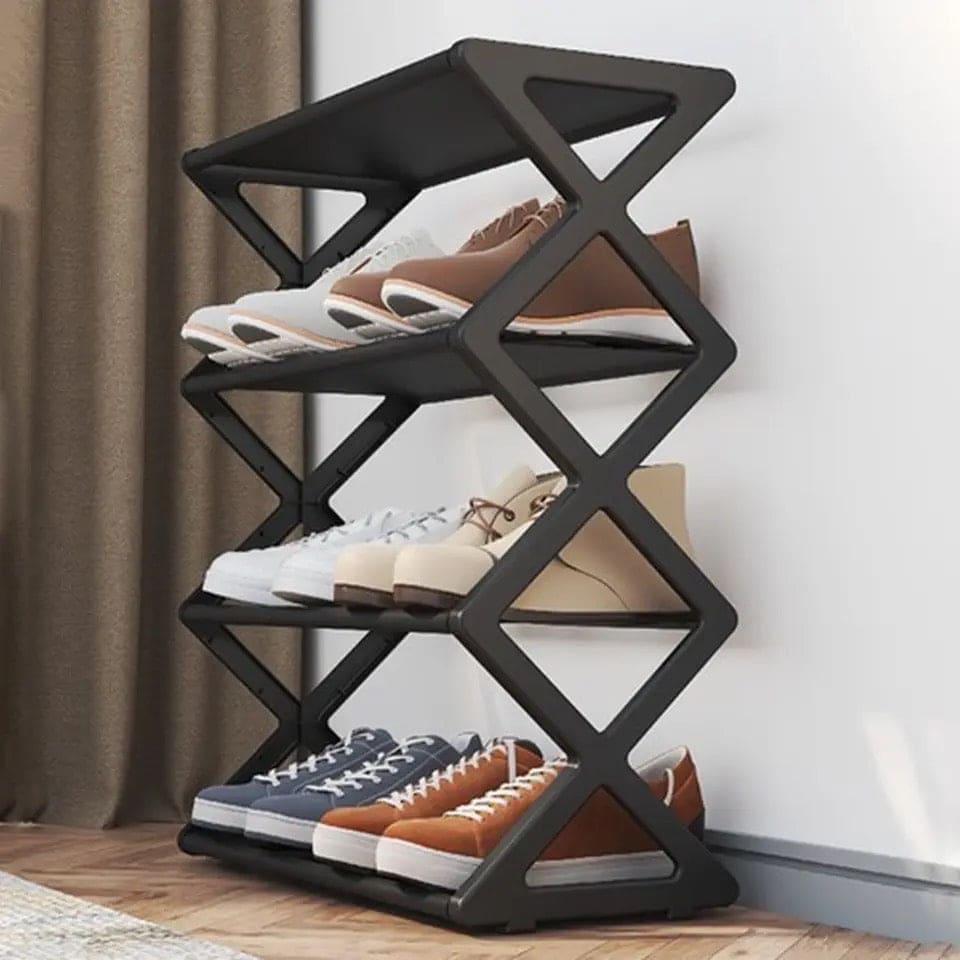 4 Layer Black Shoe Rack Stand Stainless Steel Organize
